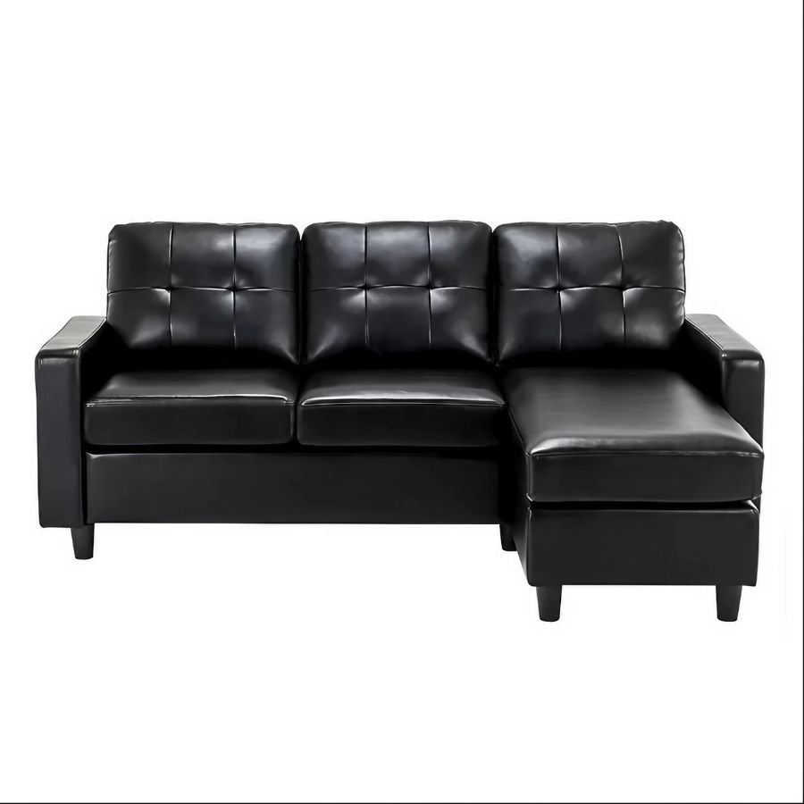 Oxtem Black L-shaped Sofa With Ottoman - Decor Wala